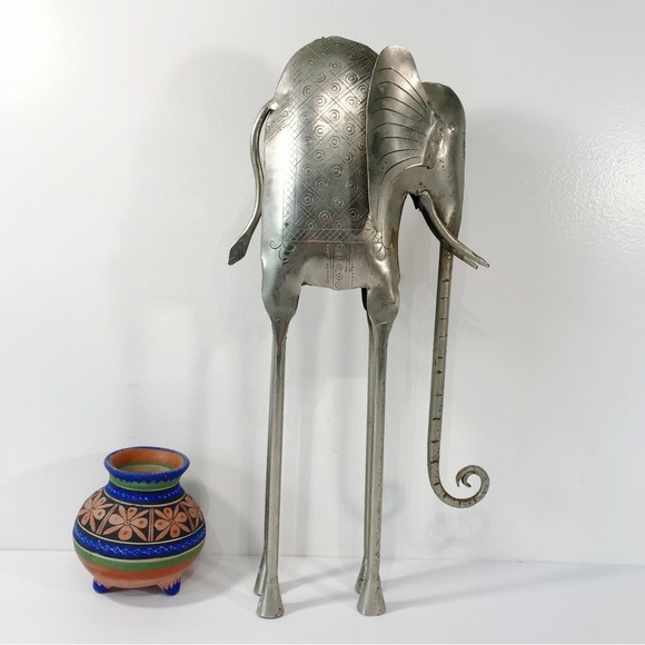VTG Silver Metal Art Elephant Sculpture Elongated Legs Figure Tribal Abstract 16 - Picture 5 of 9